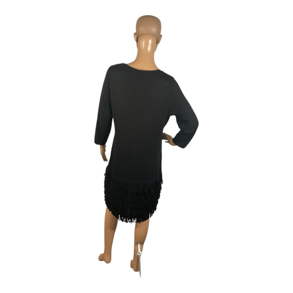 Calvin Klein Dress Women’s Black Sweater Knit Knee Tiered Fringe Dress Size PXL - Picture 5 of 12